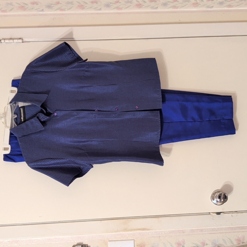 Women's Sag Harbor Blue/Black Checked Top/Blue Pants, Size 12